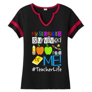 My Students Survived 100 Days Of Me Teacher Life Gift Ladies Halftime Notch Neck Tee