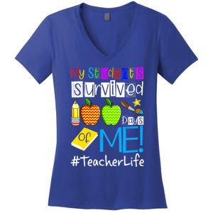 My Students Survived 100 Days Of Me Teacher Life Gift Women's V-Neck T-Shirt