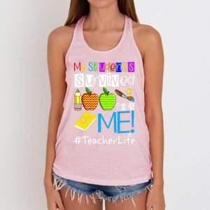 My Students Survived 100 Days Of Me Teacher Life Gift Women's Knotted Racerback Tank