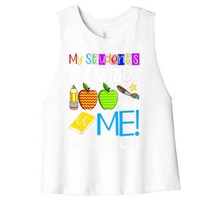 My Students Survived 100 Days Of Me Teacher Life Gift Women's Racerback Cropped Tank