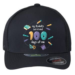 My Students Survived 100 Days Of Me Math History Teacher Funny Gift Flexfit Unipanel Trucker Cap