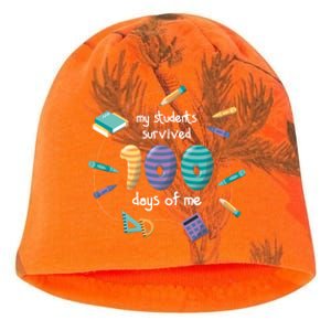 My Students Survived 100 Days Of Me Math History Teacher Funny Gift Kati - Camo Knit Beanie