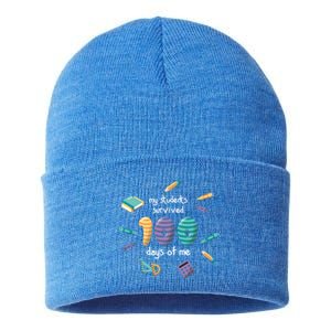 My Students Survived 100 Days Of Me Math History Teacher Funny Gift Sustainable Knit Beanie