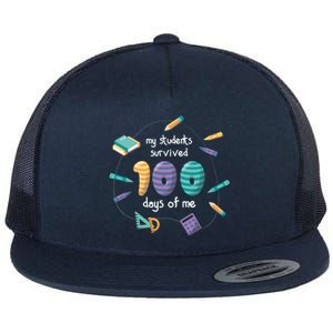 My Students Survived 100 Days Of Me Math History Teacher Funny Gift Flat Bill Trucker Hat