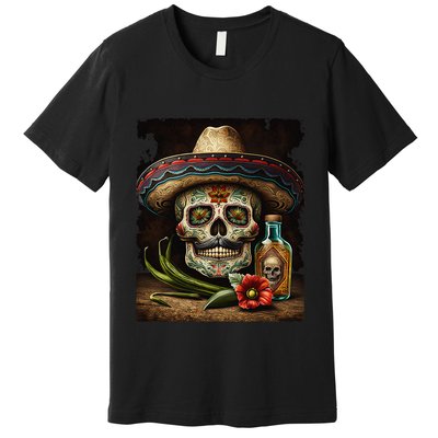 Mexican Sugar Skull Tequila Sombrero Cinco De Mayo Premium T-Shirt
