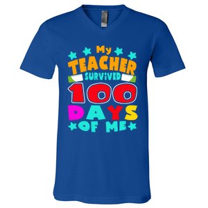 My Students Survived 100 Days Of Me Teacher Student Funny Gift V-Neck T-Shirt