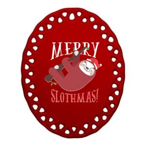 Merry Slothmas Sloth Christmas Pajama For Sloth Lovers Funny Gift Ceramic Oval Ornament