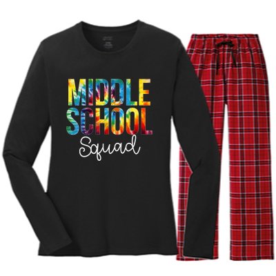 Middle School Squad Tie Dye Appreciation Day Back To School Women's Long Sleeve Flannel Pajama Set 