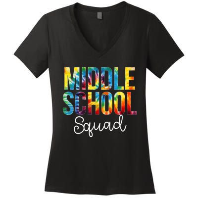 Middle School Squad Tie Dye Appreciation Day Back To School Women's V-Neck T-Shirt