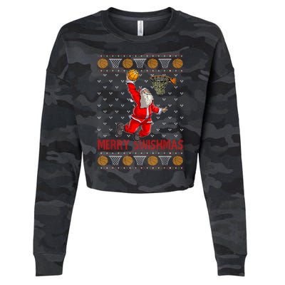 Merry Swishmas Santa Claus Playing Basketball Funny Christmas Cropped Pullover Crew