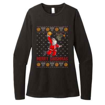 Merry Swishmas Santa Claus Playing Basketball Funny Christmas Womens CVC Long Sleeve Shirt