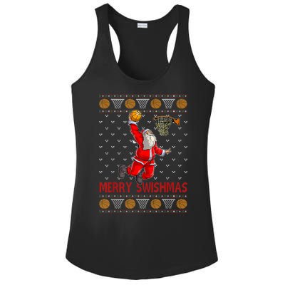 Merry Swishmas Santa Claus Playing Basketball Funny Christmas Ladies PosiCharge Competitor Racerback Tank