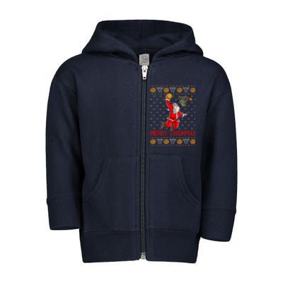 Merry Swishmas Santa Claus Playing Basketball Funny Christmas Toddler Zip Fleece Hoodie