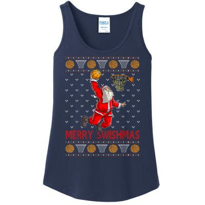 Merry Swishmas Santa Claus Playing Basketball Funny Christmas Ladies Essential Tank