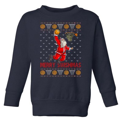 Merry Swishmas Santa Claus Playing Basketball Funny Christmas Toddler Sweatshirt