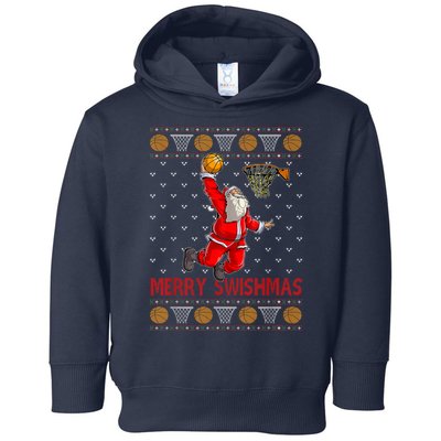 Merry Swishmas Santa Claus Playing Basketball Funny Christmas Toddler Hoodie