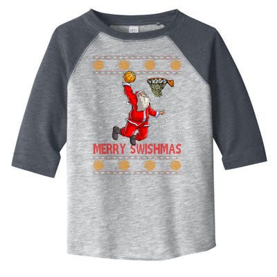 Merry Swishmas Santa Claus Playing Basketball Funny Christmas Toddler Fine Jersey T-Shirt