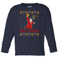 Merry Swishmas Santa Claus Playing Basketball Funny Christmas Toddler Long Sleeve Shirt