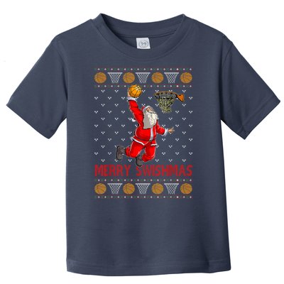 Merry Swishmas Santa Claus Playing Basketball Funny Christmas Toddler T-Shirt