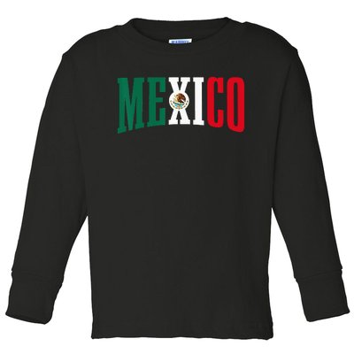 Mexico Sports Style Retro Mexican Flag Pride Toddler Long Sleeve Shirt