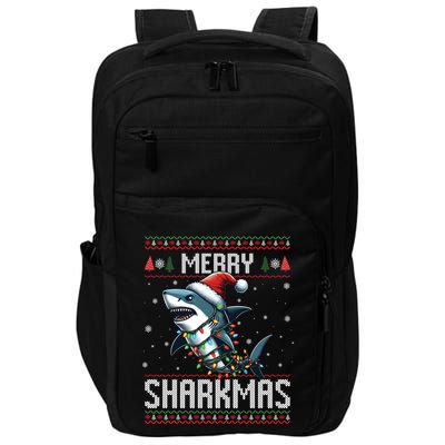 Merry Sharkmas Shark Ugly Christmas Lights Xmas Snowflakes Meaningful Gift Impact Tech Backpack