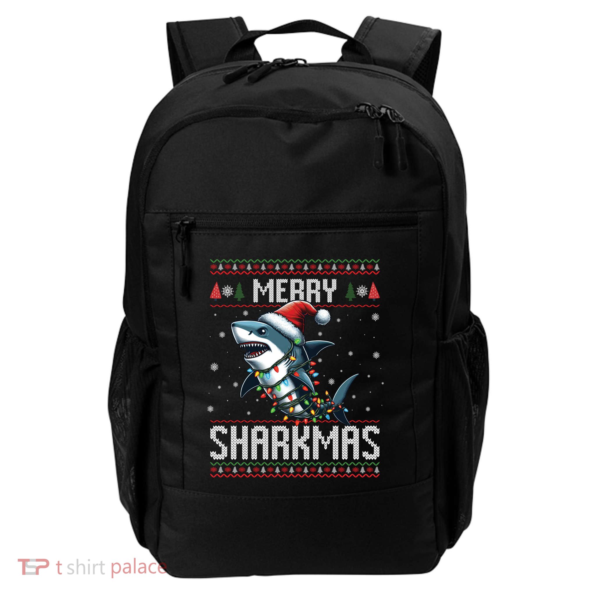Merry Sharkmas Shark Ugly Christmas Lights Xmas Snowflakes Meaningful Gift Backpack