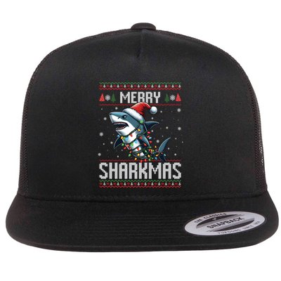 Merry Sharkmas Shark Ugly Christmas Lights Xmas Snowflakes Meaningful Gift Flatbill Hat