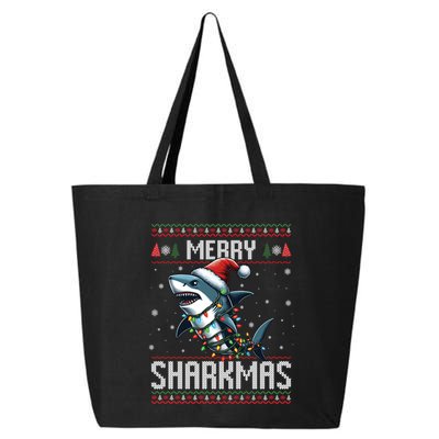 Merry Sharkmas Shark Ugly Christmas Lights Xmas Snowflakes Meaningful Gift 25L Jumbo Tote
