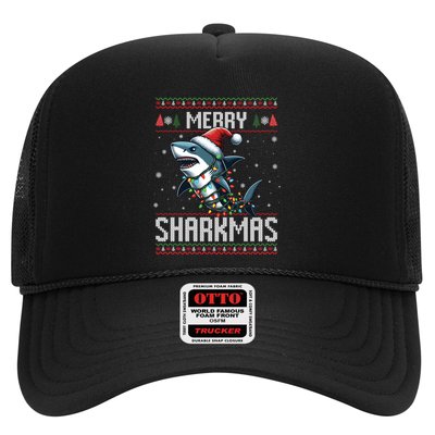 Merry Sharkmas Shark Ugly Christmas Lights Xmas Snowflakes Meaningful Gift Trucker Hat