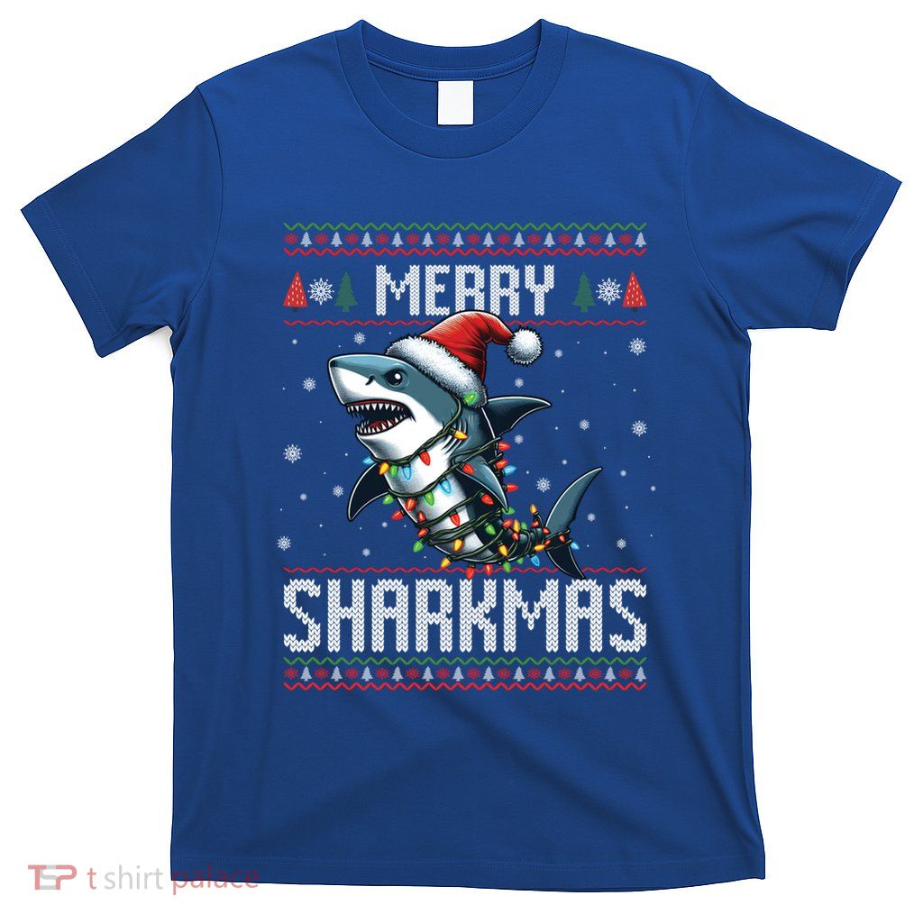 Merry Sharkmas Shark Ugly Christmas Lights Xmas Snowflakes Meaningful Gift T-Shirt