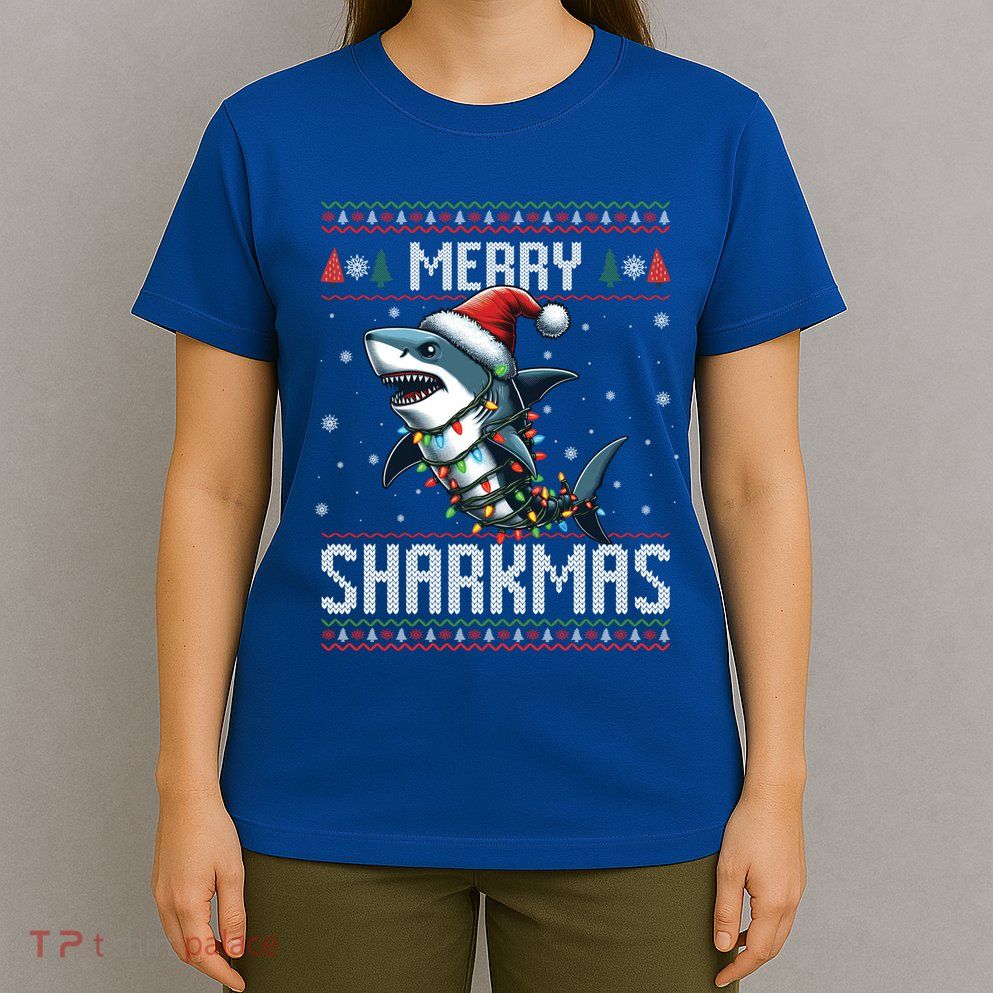 Merry Sharkmas Shark Ugly Christmas Lights Xmas Snowflakes Meaningful Gift T-Shirt