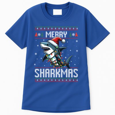 Merry Sharkmas Shark Ugly Christmas Lights Xmas Snowflakes Meaningful Gift Tall T-Shirt