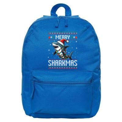 Merry Sharkmas Shark Ugly Christmas Lights Xmas Snowflakes Meaningful Gift 16 in Basic Backpack