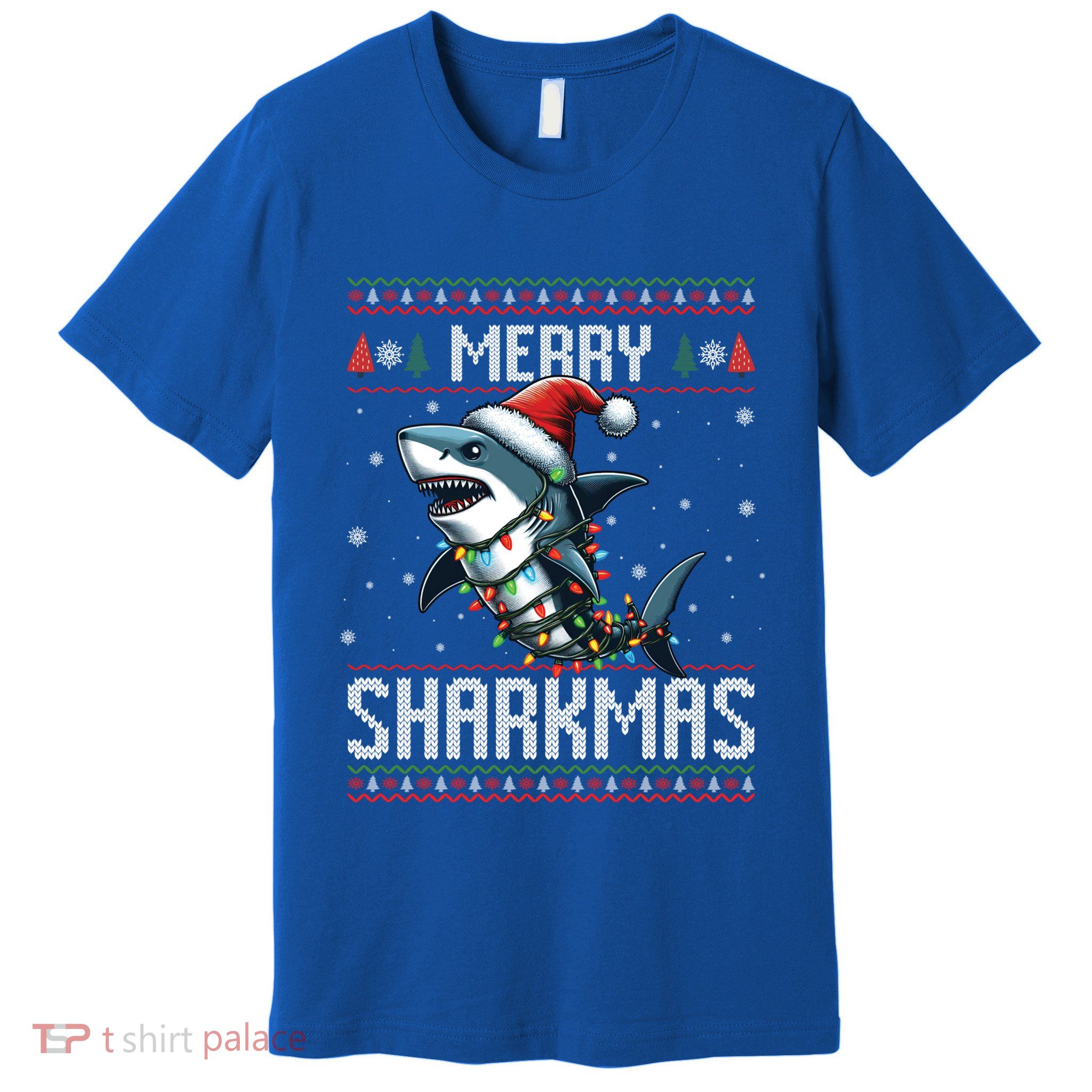 Merry Sharkmas Shark Ugly Christmas Lights Xmas Snowflakes Meaningful Gift Premium T-Shirt