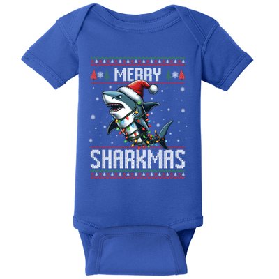 Merry Sharkmas Shark Ugly Christmas Lights Xmas Snowflakes Meaningful Gift Baby Bodysuit