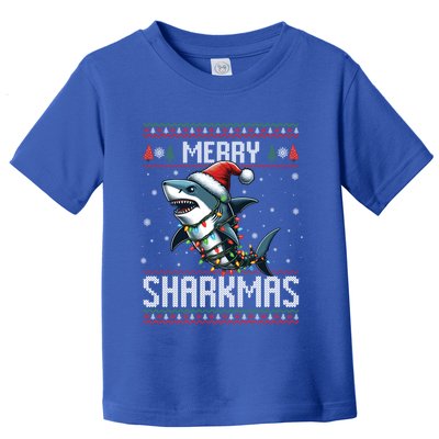 Merry Sharkmas Shark Ugly Christmas Lights Xmas Snowflakes Meaningful Gift Toddler T-Shirt