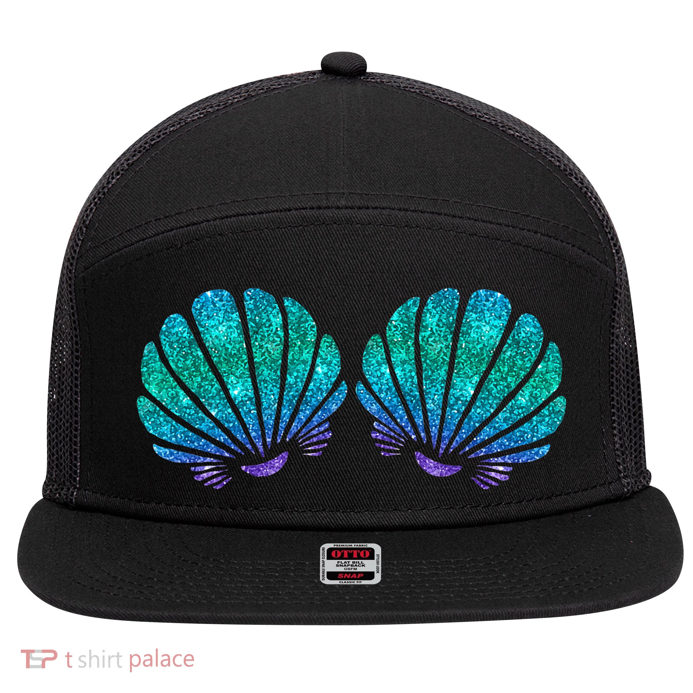 Mermaid Sea Shell Bra Costume 7 Panel Mesh Trucker Snapback Hat
