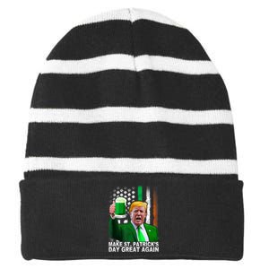 Make Saint St PatrickS Day Great Again Funny Trump Striped Beanie with Solid Band