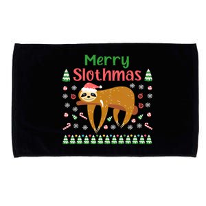 Merry Slothmas Santa Hat Christmas Lights Sloth Xmas Gift Microfiber Hand Towel