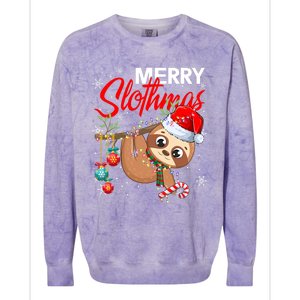 Merry Slothmas Santa Sloth Christmas Tree Lights Xmas Pjs Meaningful Gift Colorblast Crewneck Sweatshirt