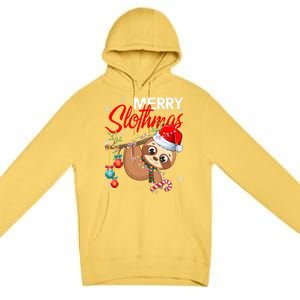 Merry Slothmas Santa Sloth Christmas Tree Lights Xmas Pjs Meaningful Gift Premium Pullover Hoodie