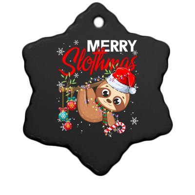 Merry Slothmas Santa Sloth Christmas Tree Lights Xmas Pjs Meaningful Gift Ceramic Star Ornament