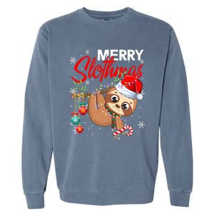 Merry Slothmas Santa Sloth Christmas Tree Lights Xmas Pjs Meaningful Gift Garment-Dyed Sweatshirt