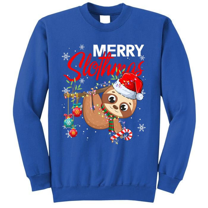 Merry Slothmas Santa Sloth Christmas Tree Lights Xmas Pjs Meaningful Gift Sweatshirt