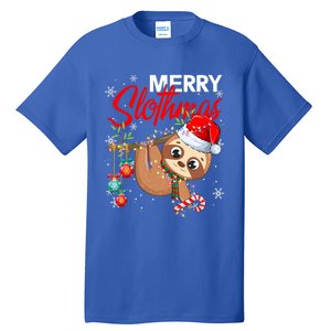 Merry Slothmas Santa Sloth Christmas Tree Lights Xmas Pjs Meaningful Gift Tall T-Shirt