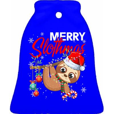 Merry Slothmas Santa Sloth Christmas Tree Lights Xmas Pjs Meaningful Gift Ceramic Bell Ornament