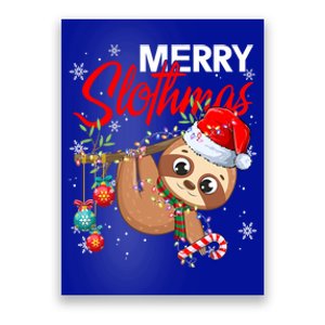 Merry Slothmas Santa Sloth Christmas Tree Lights Xmas Pjs Meaningful Gift Poster