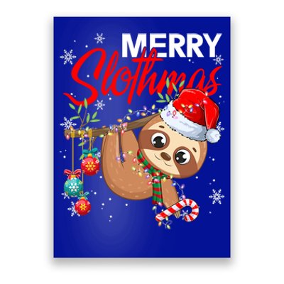 Merry Slothmas Santa Sloth Christmas Tree Lights Xmas Pjs Meaningful Gift Poster