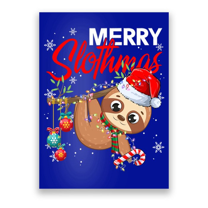 Merry Slothmas Santa Sloth Christmas Tree Lights Xmas Pjs Meaningful Gift Poster