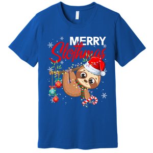 Merry Slothmas Santa Sloth Christmas Tree Lights Xmas Pjs Meaningful Gift Premium T-Shirt